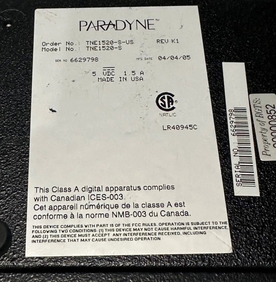 Paradyne TNE1520-S 10/100 Ethernet T1 Network Extender - Image 3 of 3