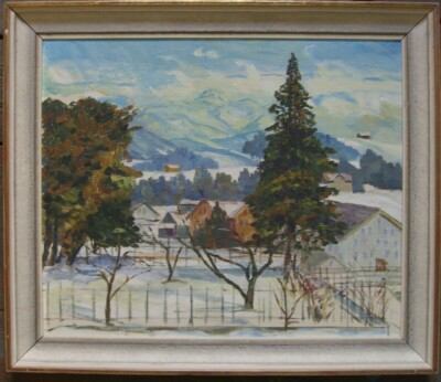 #ad #ad Oil Painting Snow Landscape Winter View of a Village Gardens Mountains North Oil $212.27