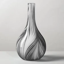 Torre & Tagus Odessa Marble Pattern Blown Glass Vase - 12" Black and White Ab...