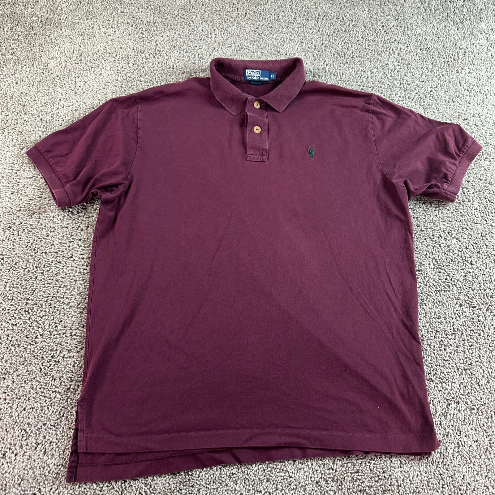 VINTAGE Polo Ralph Lauren camicia uomo XL rosso verde pony legno bottoni preppy *