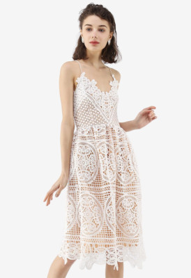 Chicwish Womens Dress White Moonlit Night Crossback Crochet Cami Overlay  Medium - Main Image