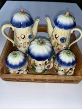 Spring Easter Set Of Pottery  Sugar, Creamer, Milk, and Salt and Pepper Shakers