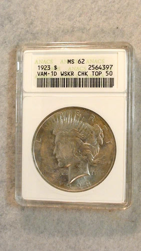 1923 P ANACS MS62 VAM 1-D WHISKER CHEEK TOP 50  $1 Coin IN SOAPBOX HOLDER!