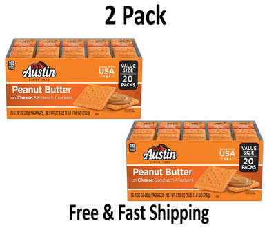 Austin Peanut Butter on Cheese Sandwich Crackers , Snack Crackers 20 Count 2 PK