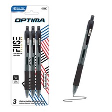 Pluma retráctil tinta aceite-gel negra BAZIC Optima con empuñadura (paquete de 3), paquete de 24