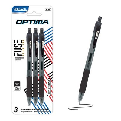 BAZIC Optima Black Oil-Gel Ink Retractable Pen w/ Grip (3/Pack), pack of 24