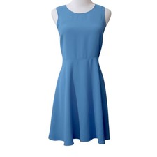 LOFT A-Line Dress Midi XS 0 Petite Blue Circle Skirt Dressy Event Office Career