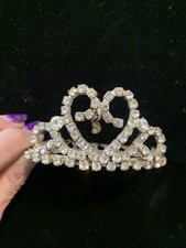 Vintage Tiara Crown Silver Hair Comb Silver Tone Prong Set Rhinestones Wedding
