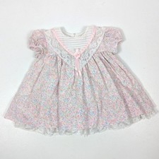 Vintage Ci Castro Co Dress Baby Girls Size 12m Pink Floral Bib Party