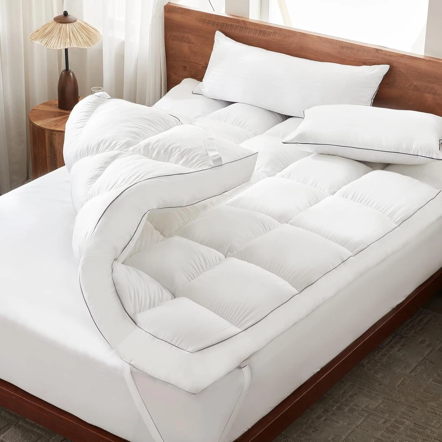 5 Inch Duck Feather Bed King Size, 100% Cotton Extra Thick Mattress Topper, 2500
