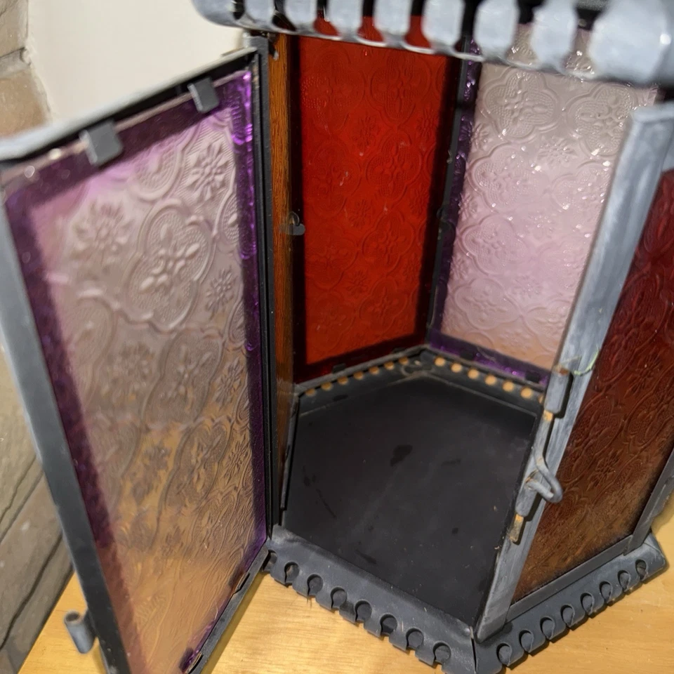 "Linterna vela colgante de pared estilo marroquí Lg vitral multicolor 18"" H" Foto 2 de 3