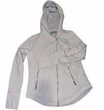 Athleta Women's Gray Solid Fleece Hooded Full Zip Hoodie Jacket Size M