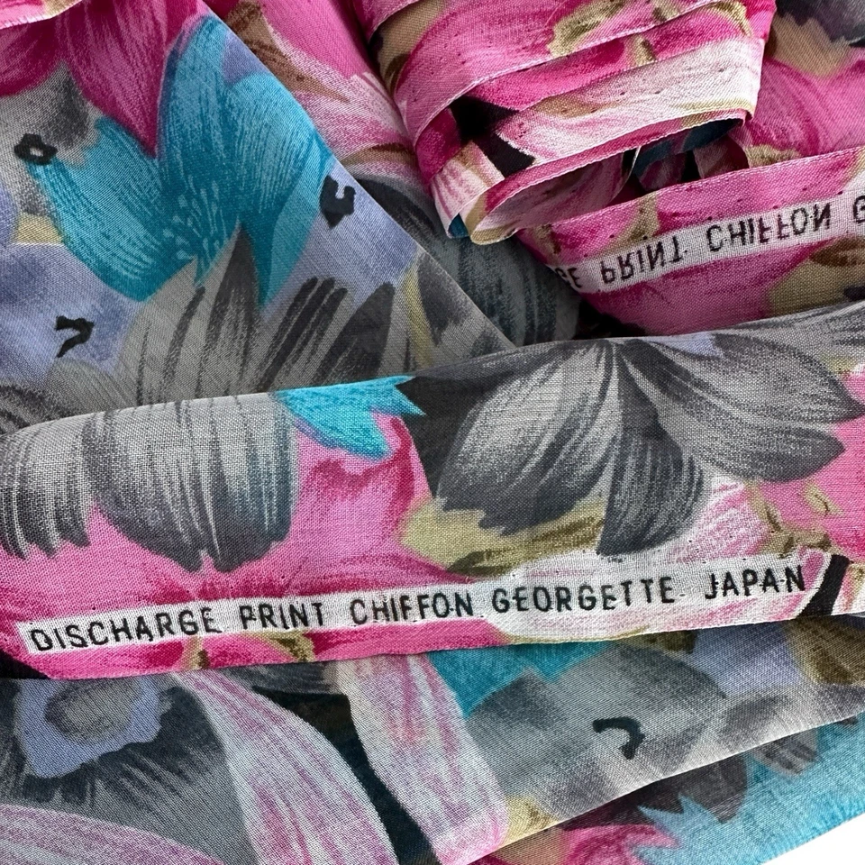 Floral Chiffon Georgette Fabric Japan Gray Lilac Magenta Blue 5.75 Yds x 44" - Image 2 of 4