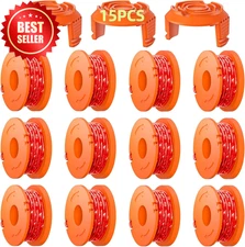 15 Pack WA0010 Trimmer Line Spool for Worx 0.065" Refills w/ 3 Caps Included