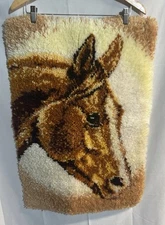 Latch Hook Rug Tapestry Horse Wall Hanging MCM Vintage Handmade 30x20