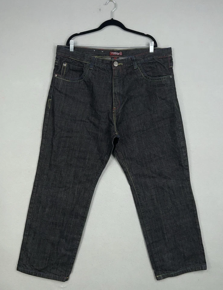 Miskeen Jeans Mens 42 Baggy Fit Rainbow Stitch Embroidered Pocket Punk Denim Y2K - Image 2 of 4