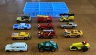Lot of 12 Vintage Matchbox Cars & Trucks In Blue Plastic Car Holder