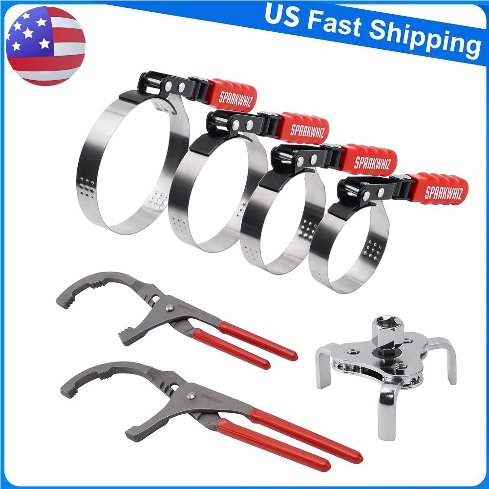 7xAdjustable Standard Oil Filter Swivel Wrench Set w/Oil Filter Plier Heavy Duty