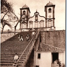 c1920s Funchal, Portugal Church of Monte Steep Stairs People Dwelling Child A350
