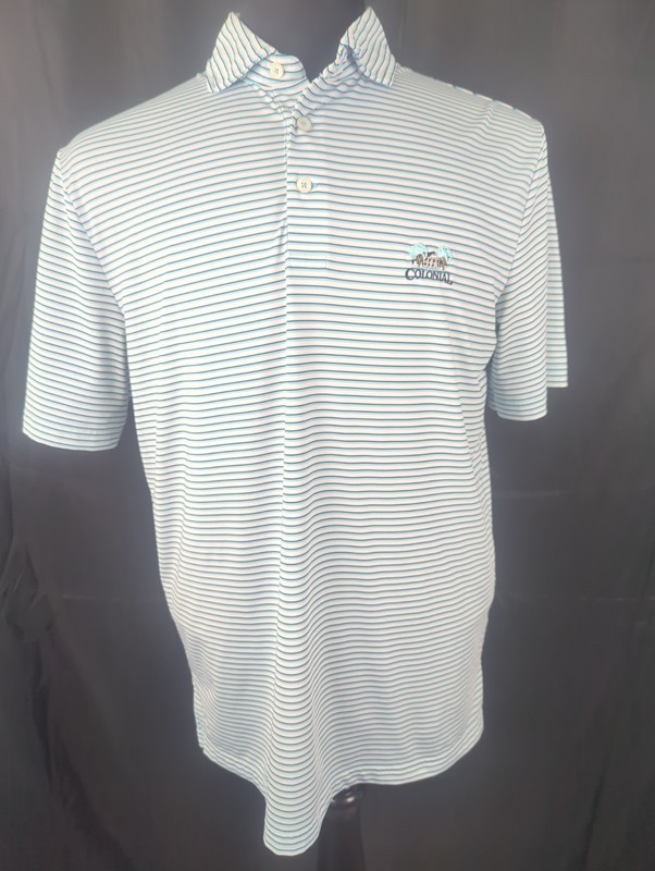 RLX Ralph Lauren Golf Polo Shirt Men Medium Colonial Blue Striped Performance