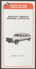 Hudson Bus Lines Airporter Limousine Schedule Brockton-Braintree-E Milton 1982