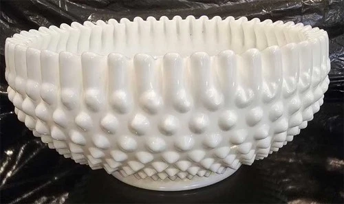 Vintage Fenton Hobnail Milk Glass Bowl 8.5"