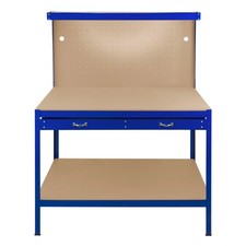 Blue Heavy Duty Steel Workbench Pegboard Drawer Tool Light Garage Workshop DIY