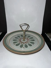 Stangl Trinidad Pattern 10” Tidbit Serving Dish Green Brown Petal Geometric