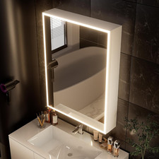32X24 Inch LED Lighted Medicine Cabinet with Mirror, Moisture-Resistant Wood, Di