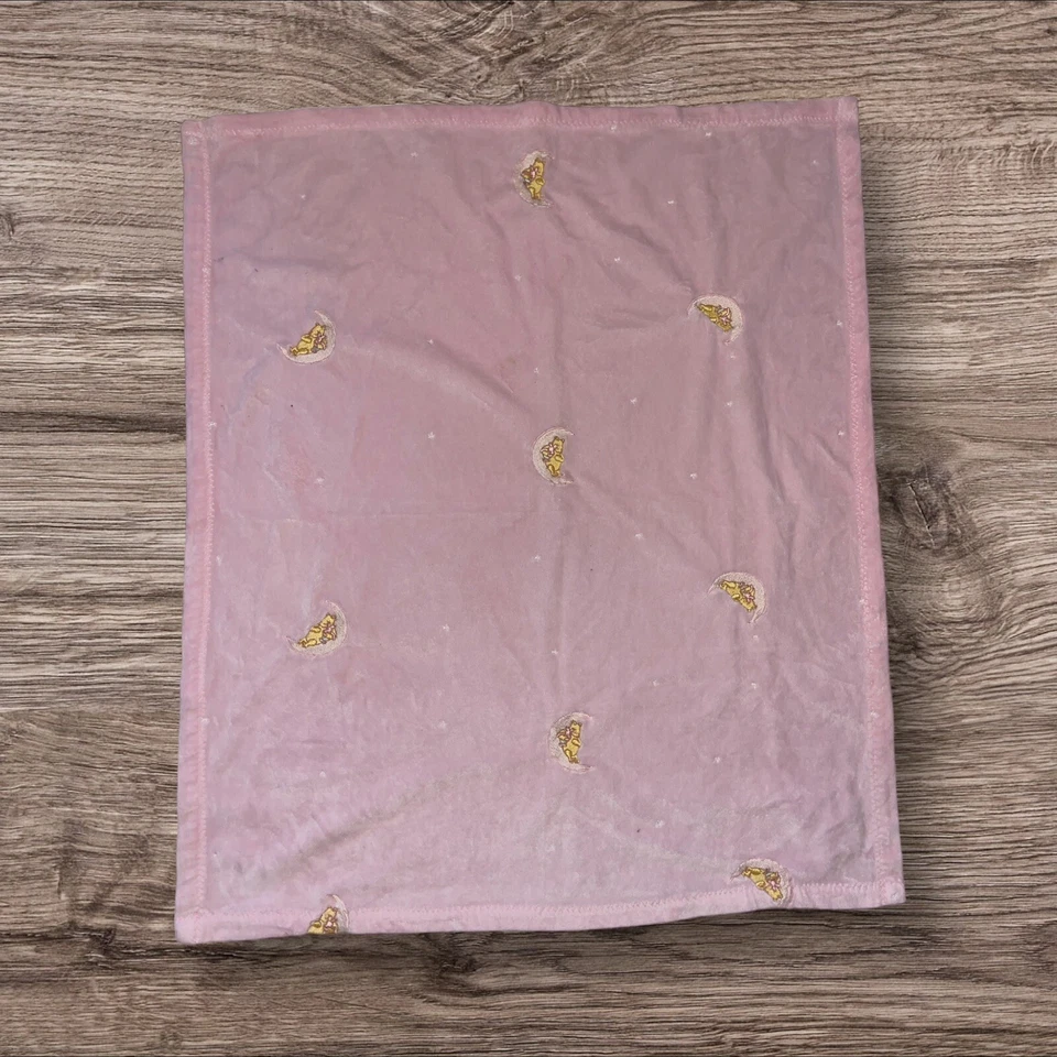 Manta de seguridad vintage Disney Baby Pink Winnie the Pooh On Moon & Stars Lovey Foto 3 de 4