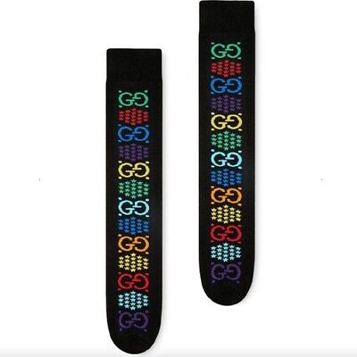 Gucci Men's Black Cotton Psychedelic Rainbow Star Logo Long Socks M 604041  9888 | eBay