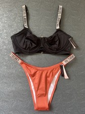 Victoria Secret Shine Strap Fabulous Push Up Brazilian Swim Set 34 D Large