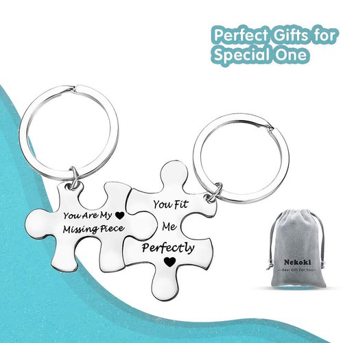 Matching Couple Puzzle Piece Keychain Set for Husband Wife Boyfriend Girlfriend - Picture 2 of 7