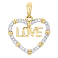 "10K Gelbgold Rund Diamant Herz Rahmen Liebe Fancy AnhäNger 0.90 \" 1/6 Karat"