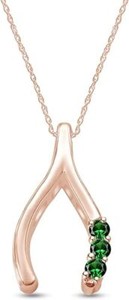 Authentic Wishbone Horseshoe Pendant 18" Necklace 925 Sterling Silver Simulated Emerald