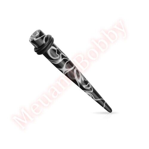 Marble Swirl Black Acrylic Ear Taper Stretcher Expander CHOOSE SINGLE OR PAIR - Picture 2 of 3