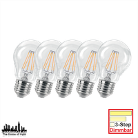 5Er Pack E27 Led Filament Birne 3-Step-Dimmbar A60 - 6W (= 80W) 2700K Warmweiß