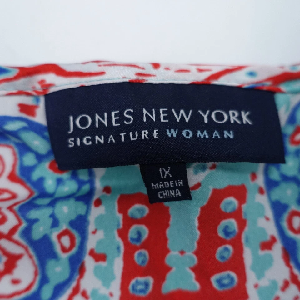 Blusa Jones New York Para Mujer 1X Multicolor Paisley Cuello Atado Manga Larga Top Foto 3 de 4