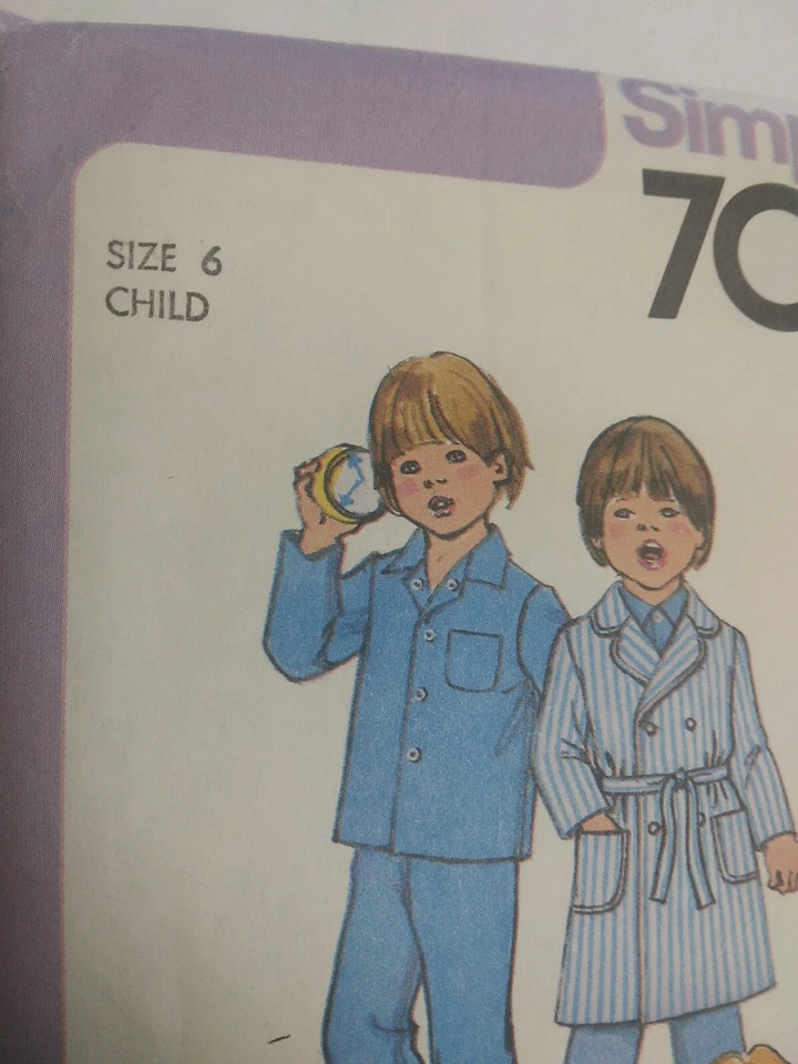 Robe Pajamas Sleepwear Childs 6 Simplicity 7068 Sewing Pattern VTG UC Top Pants - Image 3 of 4
