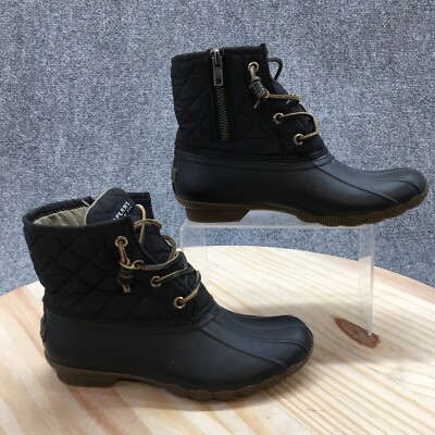 Sperry Duck Boots Womens 5 Saltwater Quilted Black Waterproof Lace Up STS94063