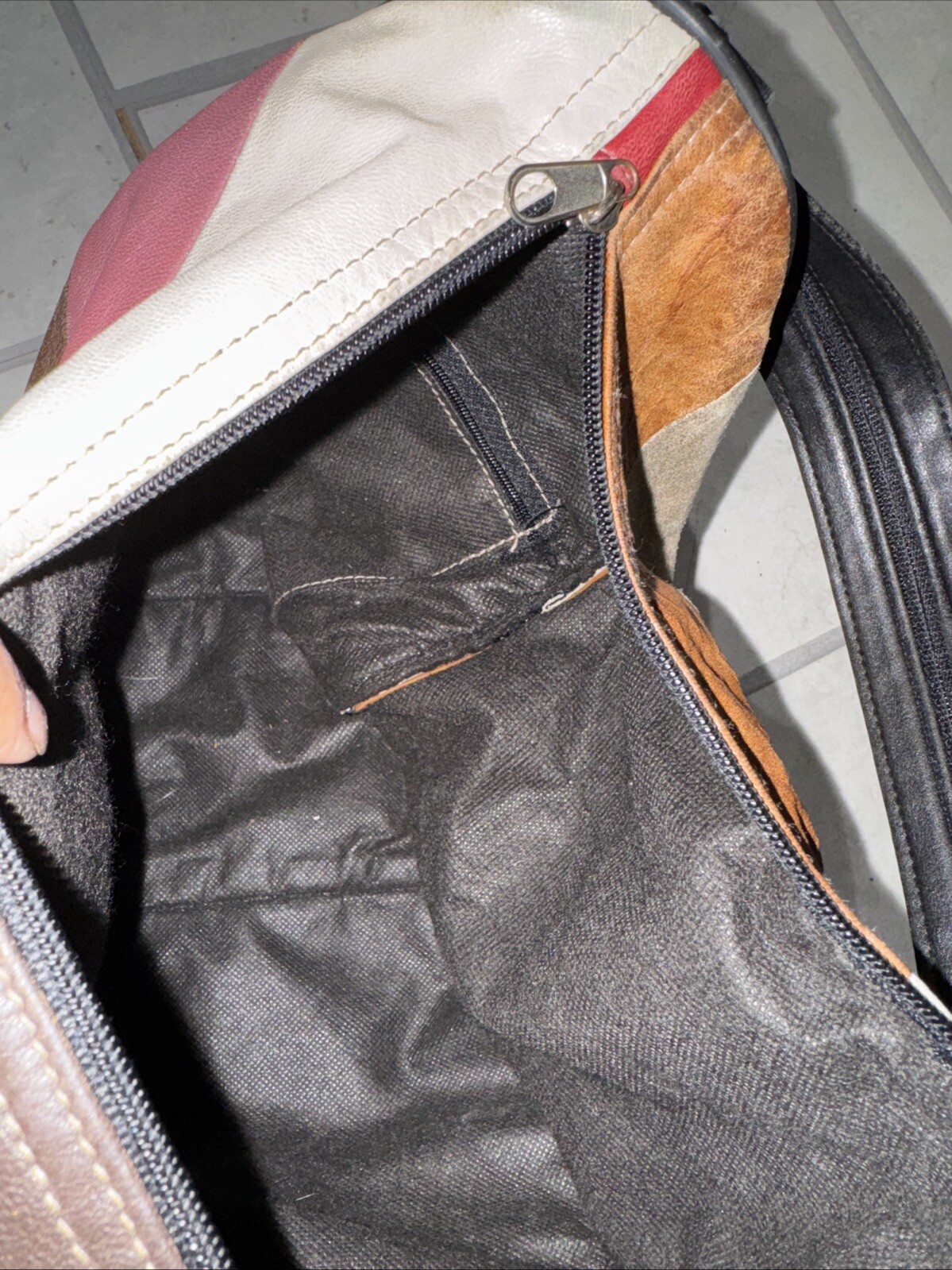 Boho  Leather Backpack Soft Patchwork Lamb Tear S… - image 9