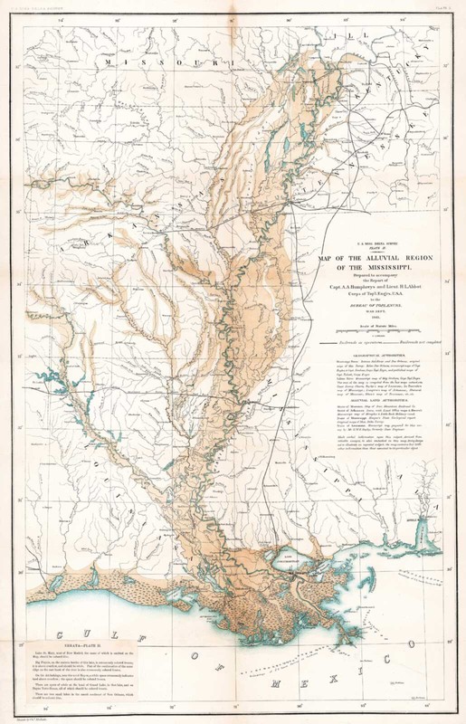 1861 Map Mississippi River Alluvial Region History 10"x16" Art Print Home Decor