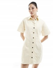 NEW €39 ASOS Shirt Dress Mini Oversize Cream 100% Cotton Neutral XL 14 L 42