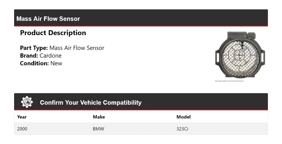Sensor de flujo de aire másico cardone para BMW 323Ci 2000 Foto 2 de 4