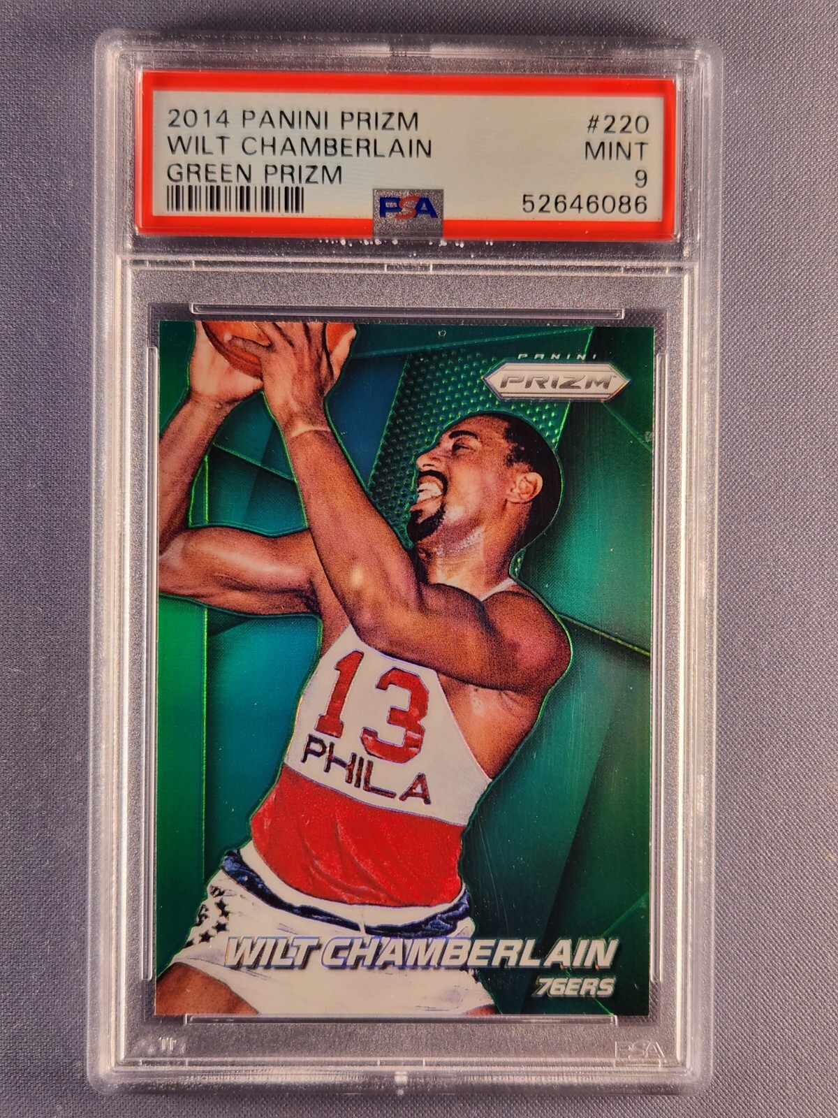 2014-15 Panini Prizm Green #220 SSP Wilt Chamberlain PSA 9 Mint Rare Pop 2!