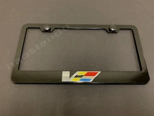 1x ATS/CTS/CT4/CT5 V (LOGO) 3D Emblem BLACK Stainless License Plate Frame+SCaps