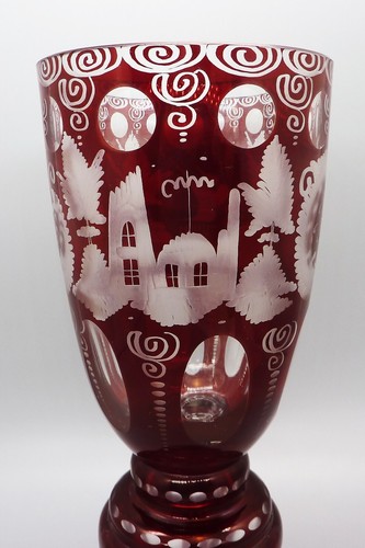 Vintage Egermann Ruby Red Glass 8" Vase/Chalice Etched Beautiful Piece - Picture 2 of 10