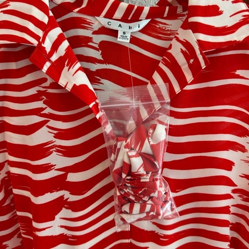 New Cabi Brushstroke Pleated Midi Dress Red White Modern #281 Size Small - Picture 5 of 16