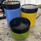 3 Vintage MCM Anchor Hocking Fire King Milk Glass Canister Set Colorful Kitchen