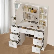 Vanity Set with LED Lights Mirror Makeup Dressing Table Dresser Desk w/ 7Drawer